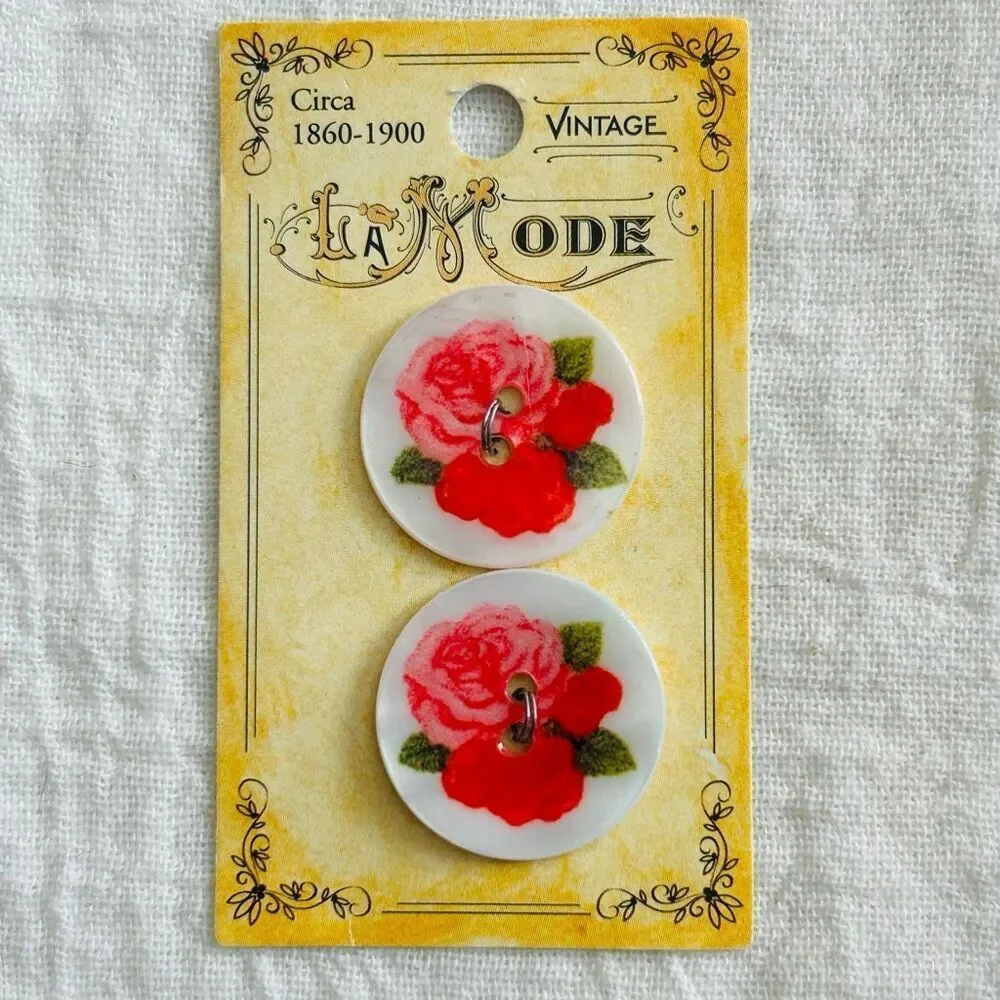 (2) La Mode Vintage Painted Shell Buttons Made in Italy